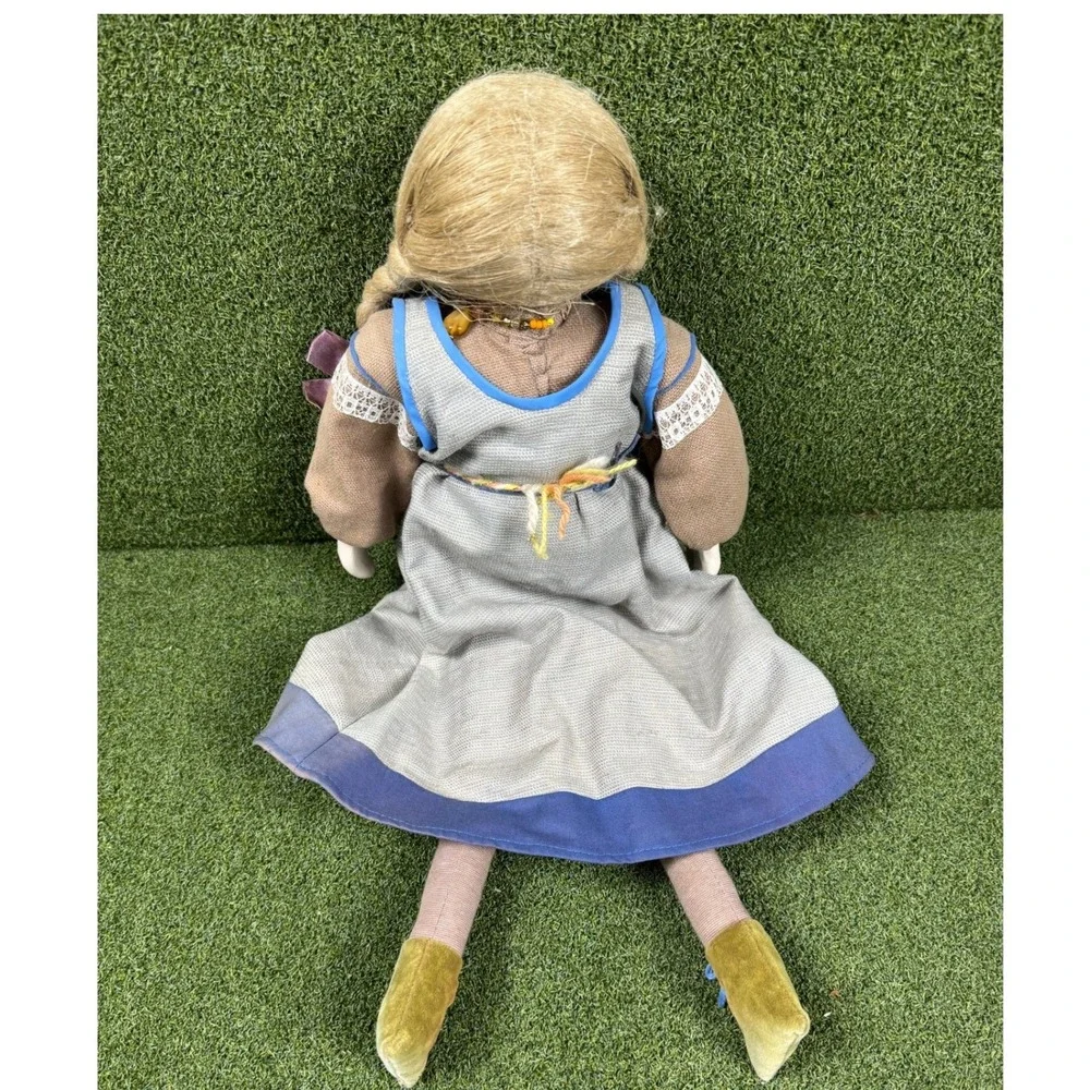 Vintage Porcelain Face Cloth Body Doll Blonde Braids Prairie Dress‎ 34in